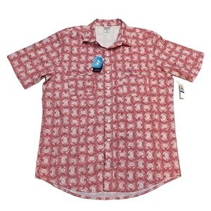IZOD Saltwater Beach Men Shirt Crab Moisture Wicking Fit Short Sleeve Button XLT